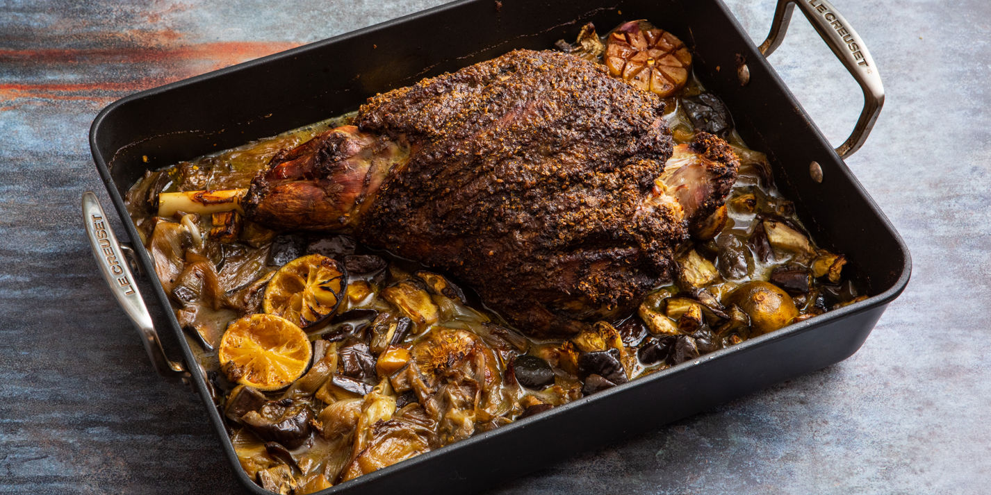 Roast Leg of Lamb with Garam Masala and Aubergines Recipe - Great British Chefs