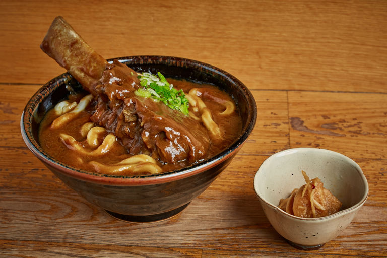 Braised beef short rib curry udon with fukujinzuke pickle