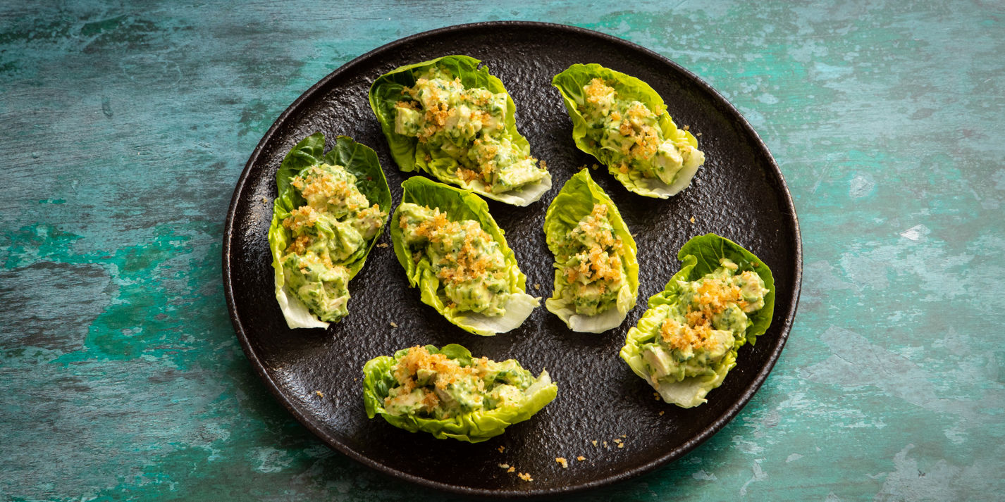 Green Goddess Chicken Lettuce Cups with Anchovy Crumbs Recipe - Great British Chefs