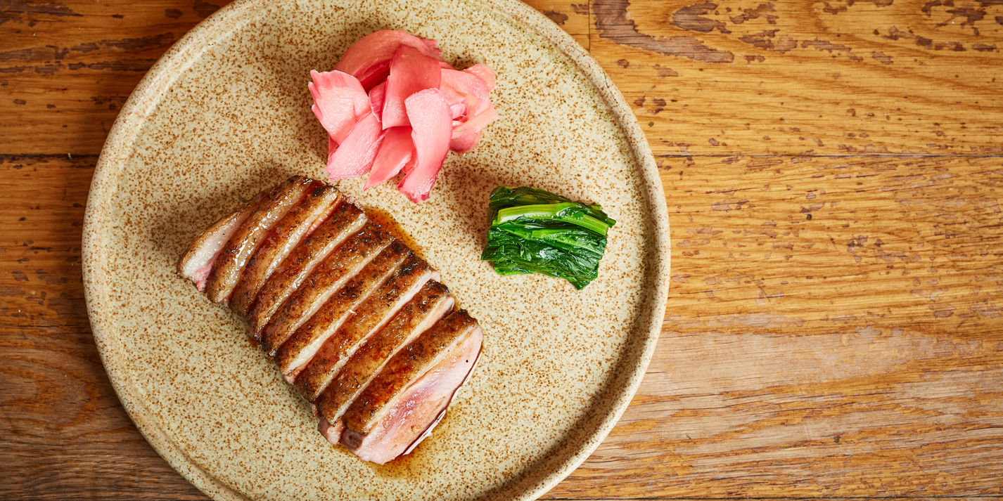 Grilled Duck with Burnt Soy and Rhubarb Ginger Pickle Recipe - Great British Chefs