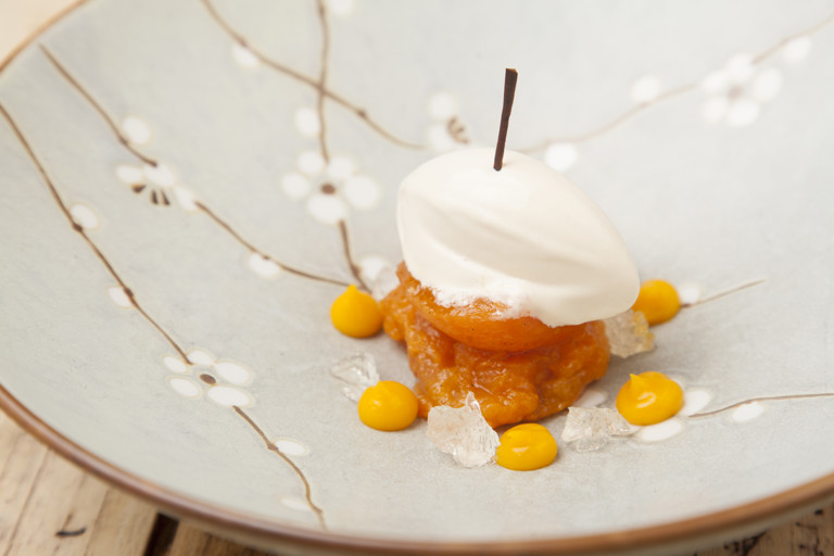 Apricot ice cream, compote and purée