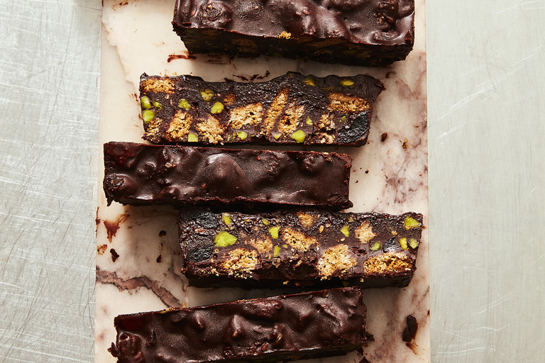 Za’atar and cherry chocolate fridge cake bars