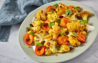 Coronation cauliflower with roasted apricots and pickled turmeric
