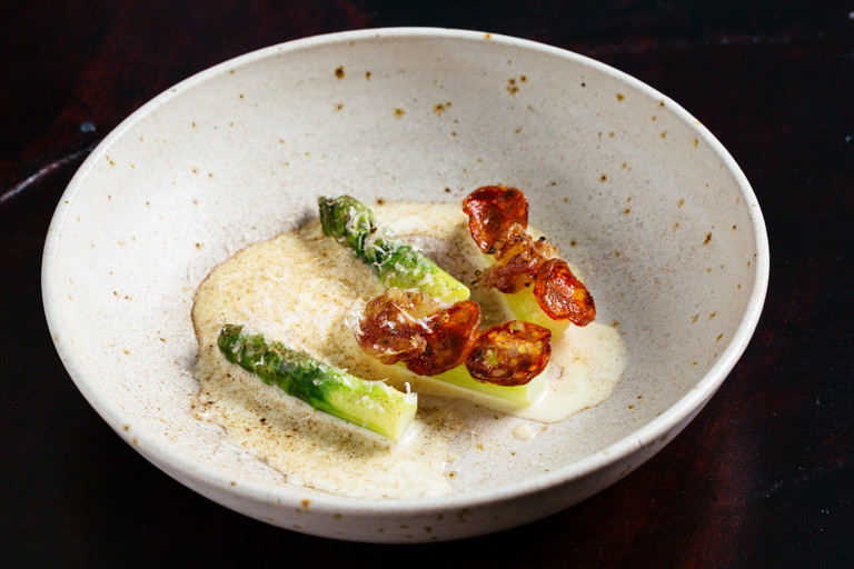 Asparagus, salami and parmesan