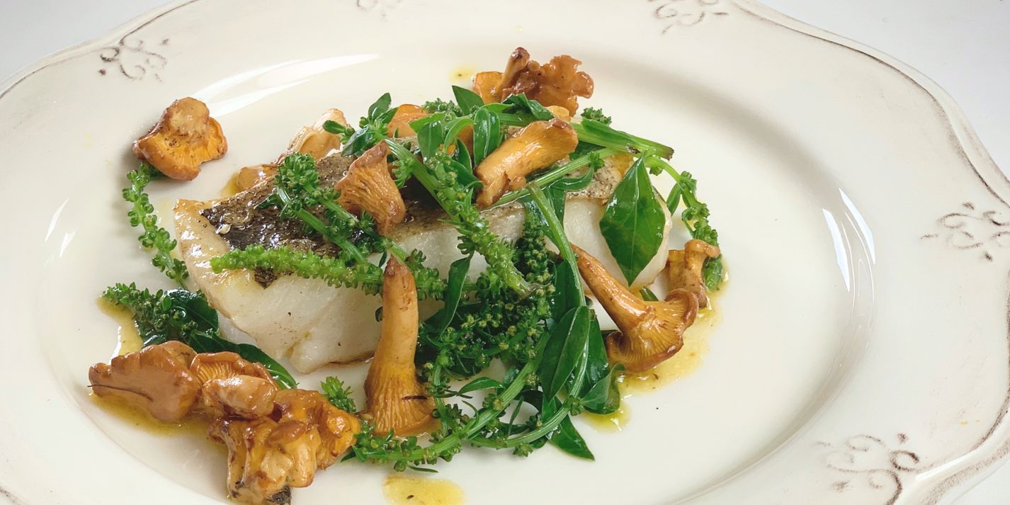 Pollock with Sea Spinach and Chanterelles Recipe - Great British Chefs