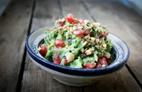 Winter guacamole with pomegranate and dukkah