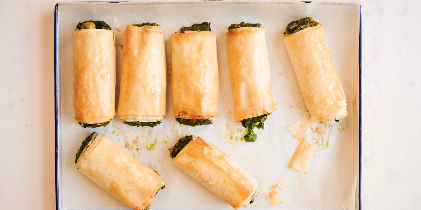 Zhoug-Spiced Tofu and Spinach Filo Rolls Recipe - Great British Chefs
