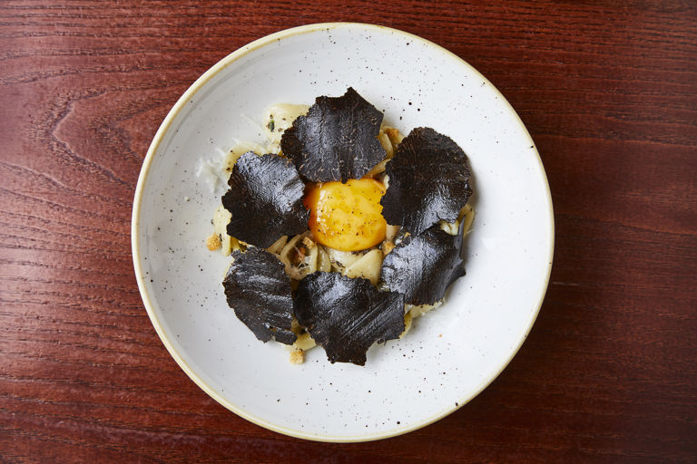 Orecchiette, egg yolk and black truffle