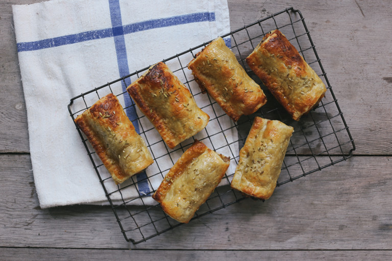 Apple glazed pork and apricot sausage rolls with fennel seeds