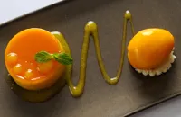 Mango bavarois with mango sorbet