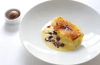 Bread and butter pudding with chocolate sorbet