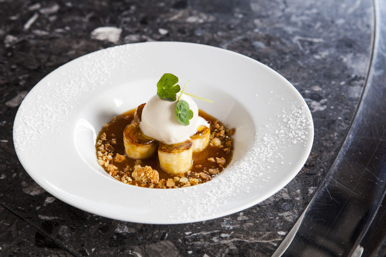 Platano Canario – caramelised bananas with ice cream and toffee sauce