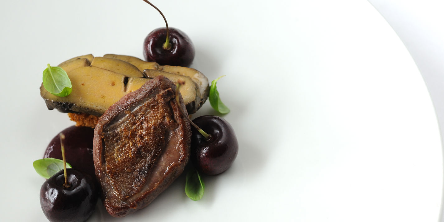 Pigeon With CoffeeCured Foie Gras & Cherries Recipe Great British Chefs