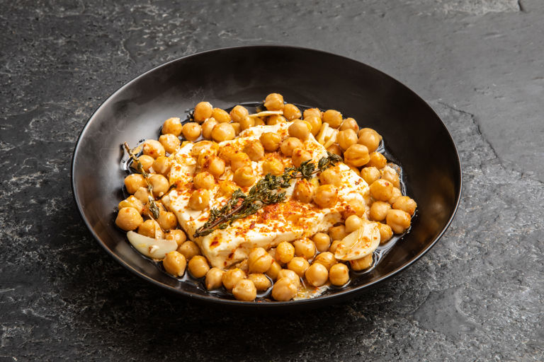 Baked feta and chickpea parcel 
