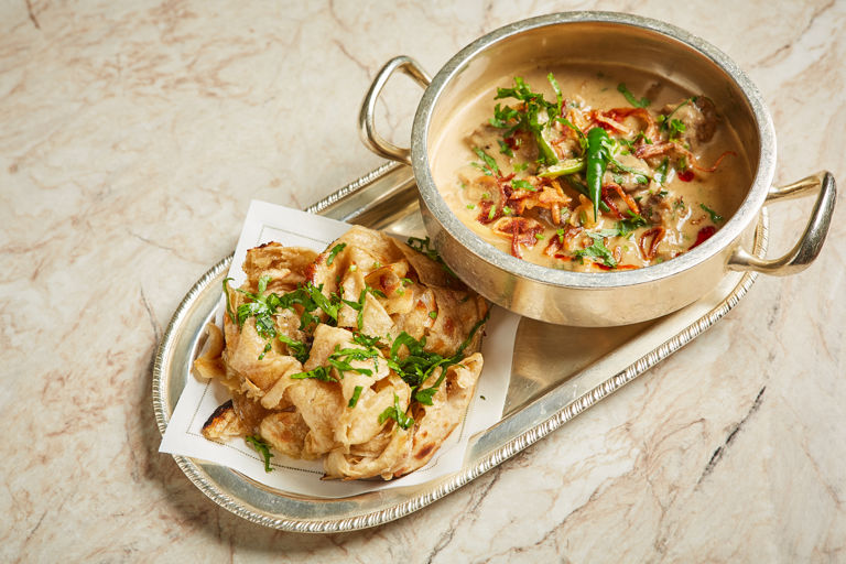 Kachi mirch ka gosht – venison and green peppercorn curry with parathas