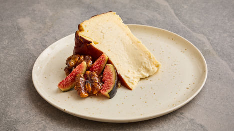 Basque cheesecake with candied walnuts and figs
