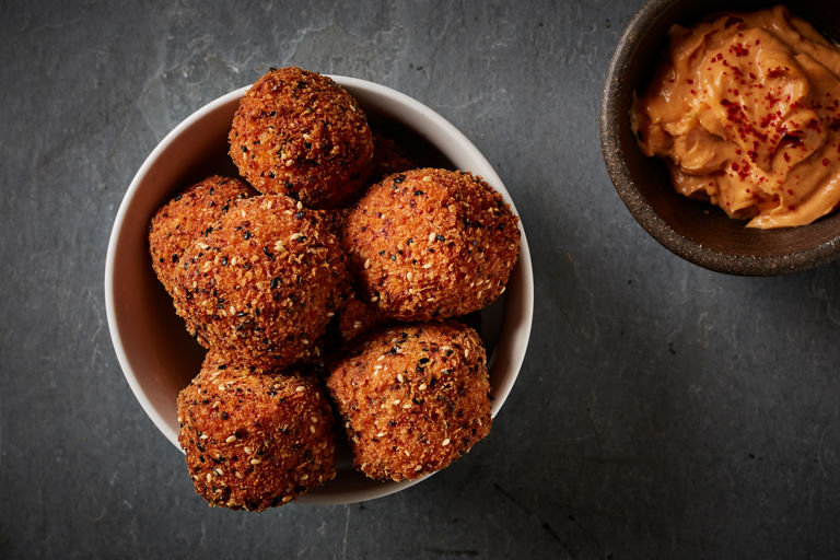 Cheese and kimchi croquettes with doenjang mayonnaise