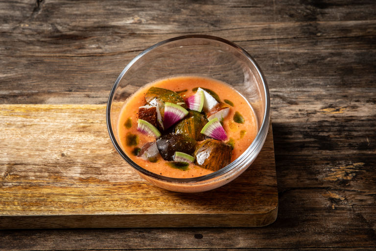 British heirloom tomato salmorejo with coconut