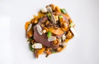 Veal fillet with girolles, apricots and truffle sauce