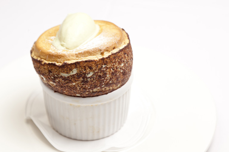 Pistachio soufflé with pistachio ice cream