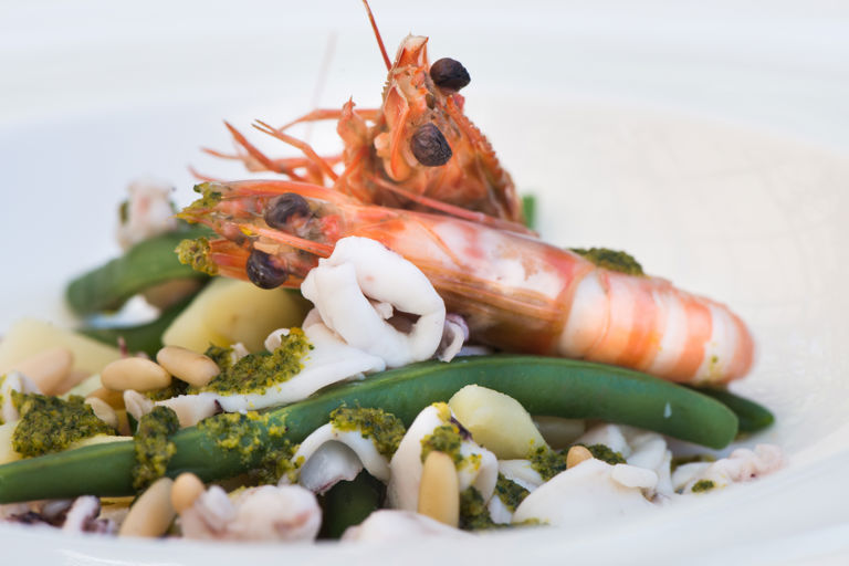 King prawns and squid with Ligurian sauce