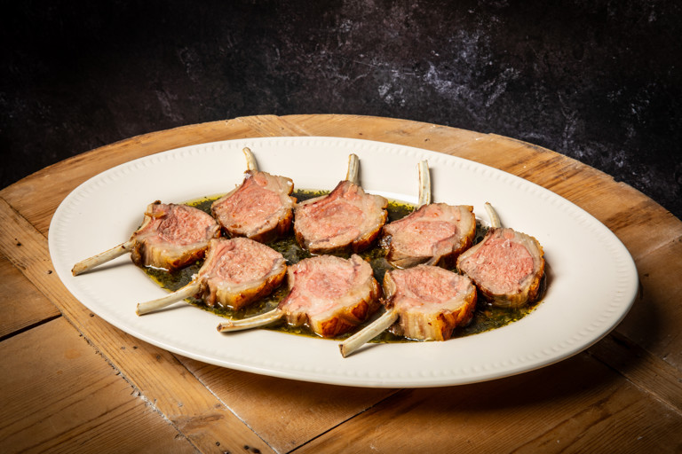 Rack of lamb with a chilli mint sauce