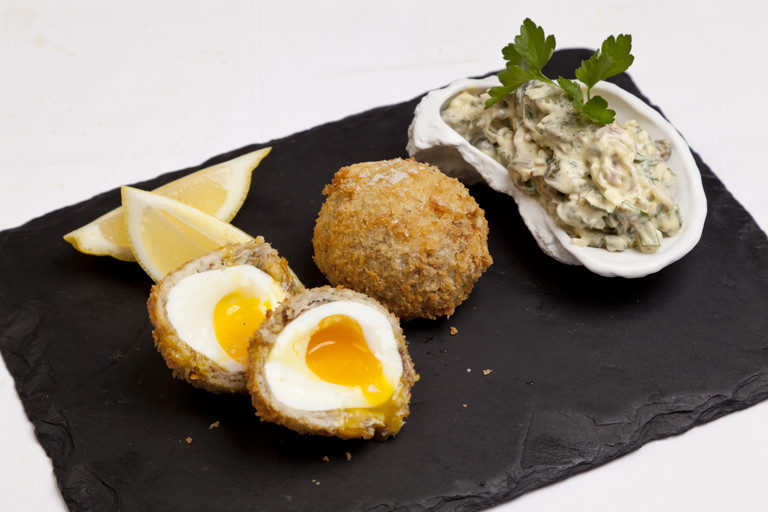 Smoked mackerel Scotch eggs with tartare sauce
