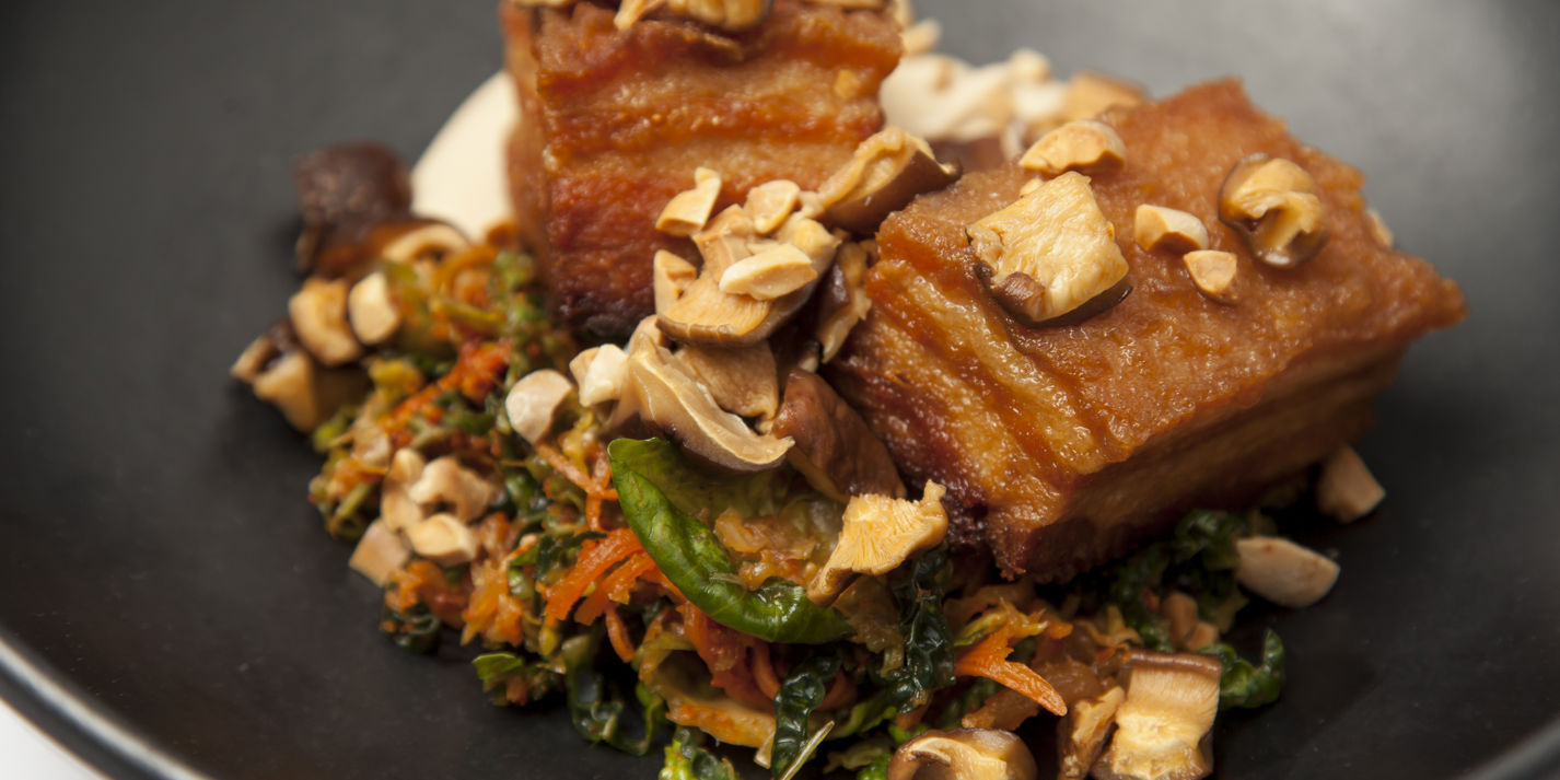 Pork belly, kimchi, smoked tofu, shiitake, peanuts