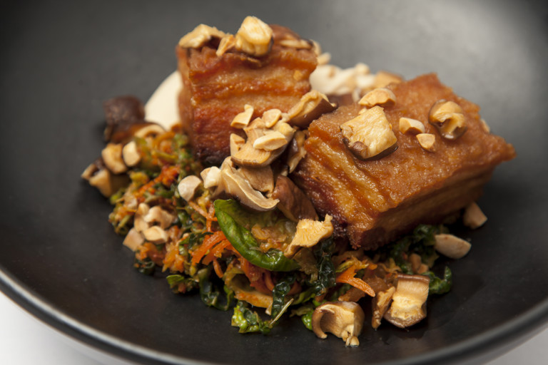 Pork belly, kimchi, smoked tofu, shiitake, peanuts