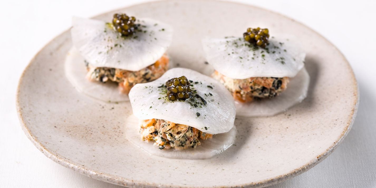 Mooli and Smoked Gluten-Free Canapé - Chefs