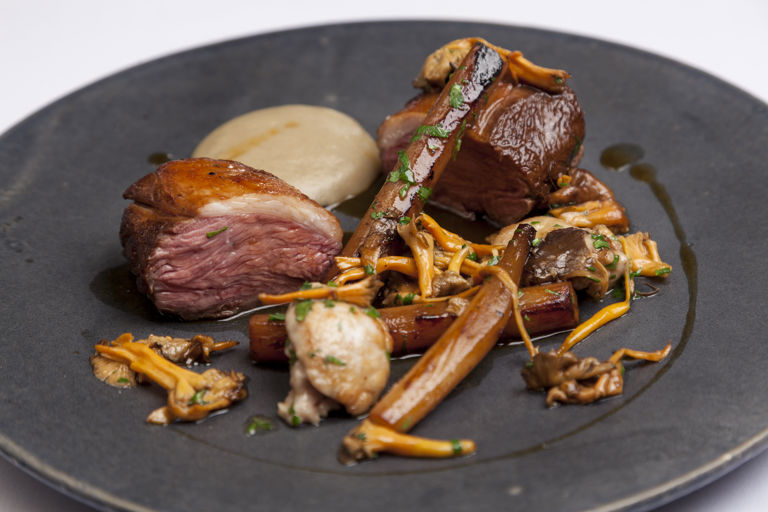 Roasted Welsh Lamb rump with salsify and wild mushrooms