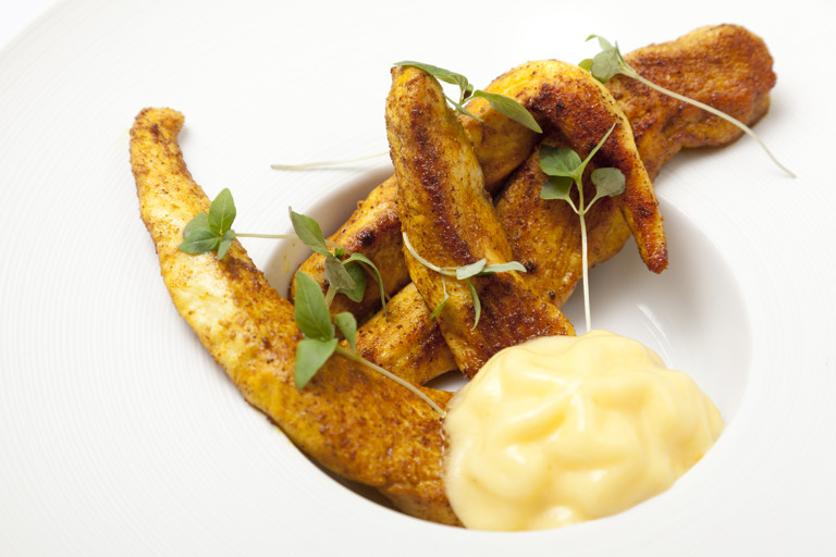Lightly curried chicken with mango mayonnaise