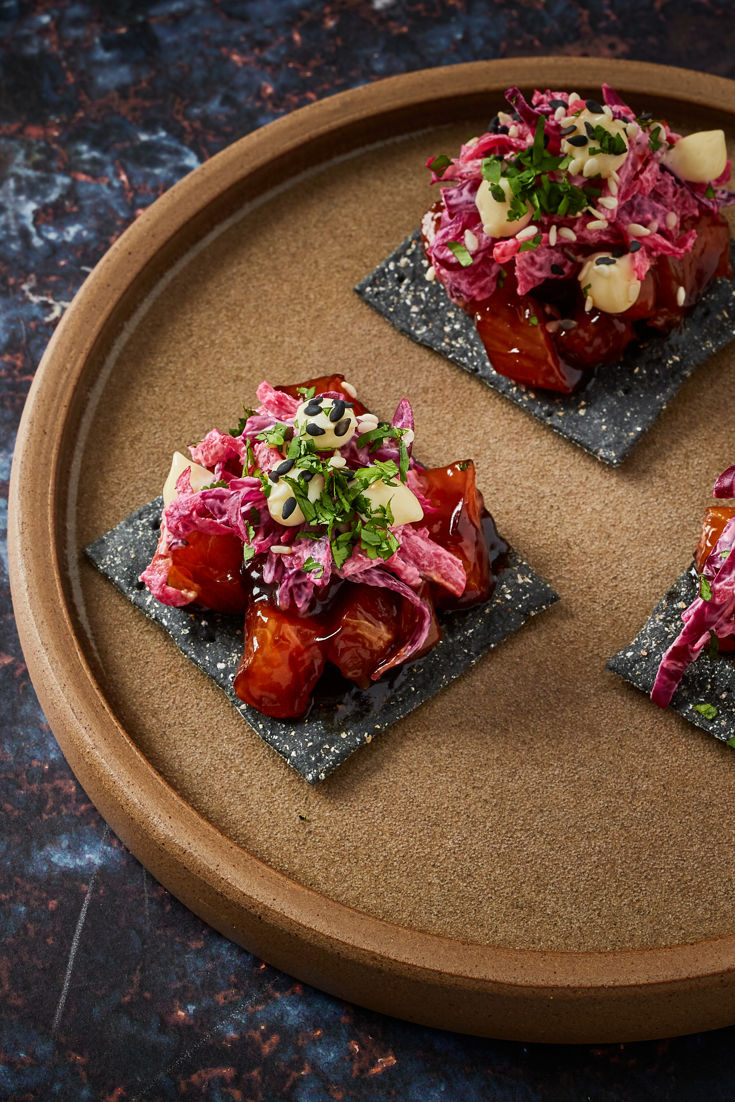 Teriyaki Salmon, Winter Slaw and Horseradish Canapé Recipe Great