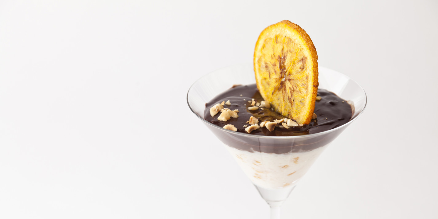Rice kheer with chocolate and mandarin-image