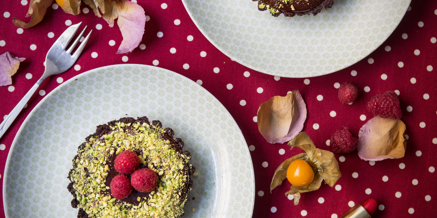 Chocolate and pistachio tarts recipe - Great British Chefs