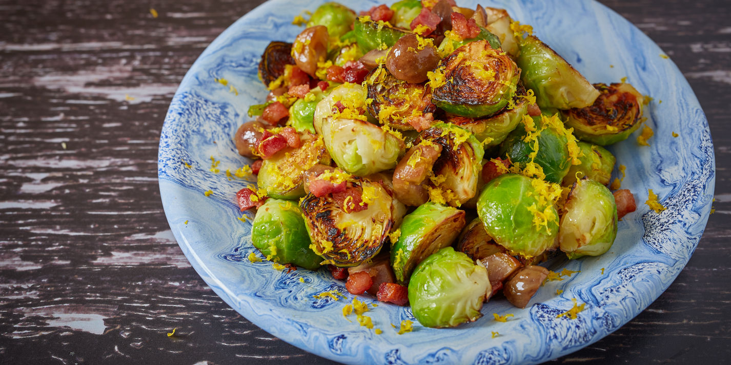 Charred Sprouts with Orange, Chestnuts and Pancetta Recipe - Great British Chefs