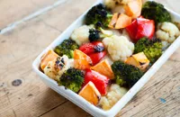 Sweet roasted chicken topped with cobbled vegetables