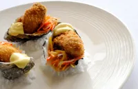 Crispy oysters with pickled vegetable salad and citrus mayonnaise
