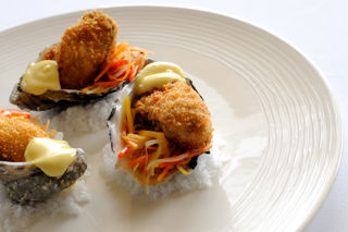 Crispy oysters with pickled vegetable salad and citrus mayonnaise