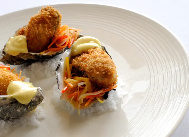 Crispy oysters with pickled vegetable salad and citrus mayonnaise