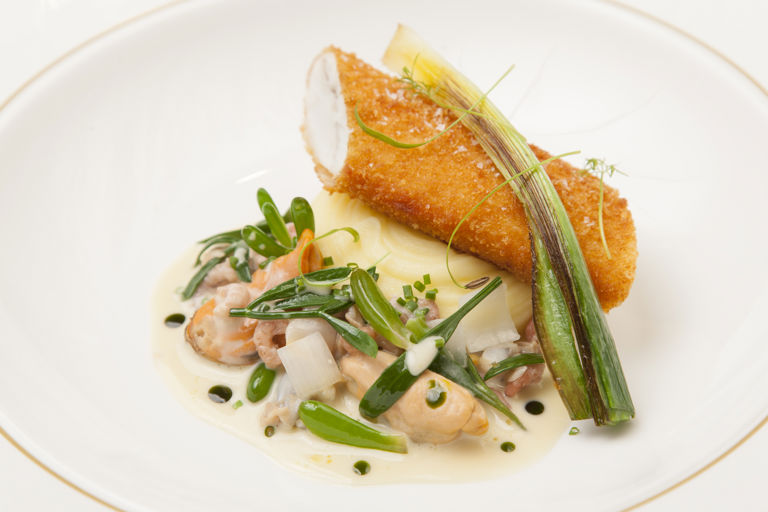 Dover Sole with fish pie flavours, sea vegetables and parsley oil