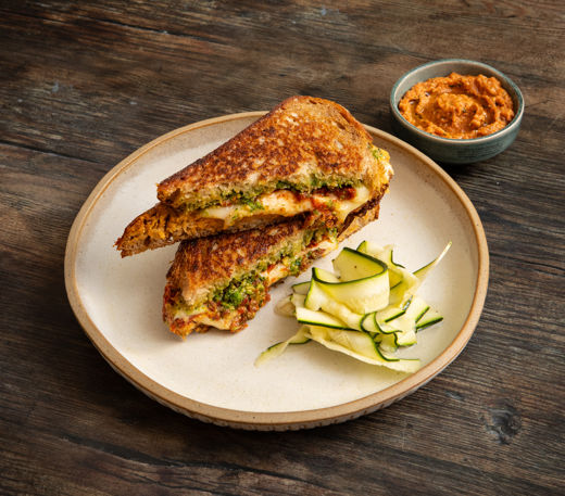 Watercress pistou and chipotle grilled cheese with courgette salad