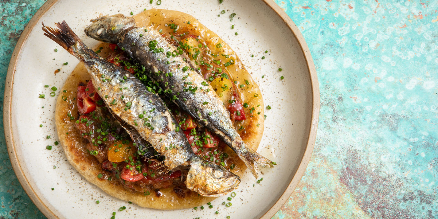 Grilled Sardines with Flatbread and Red Pepper Date Chutney Recipe - Great British Chefs