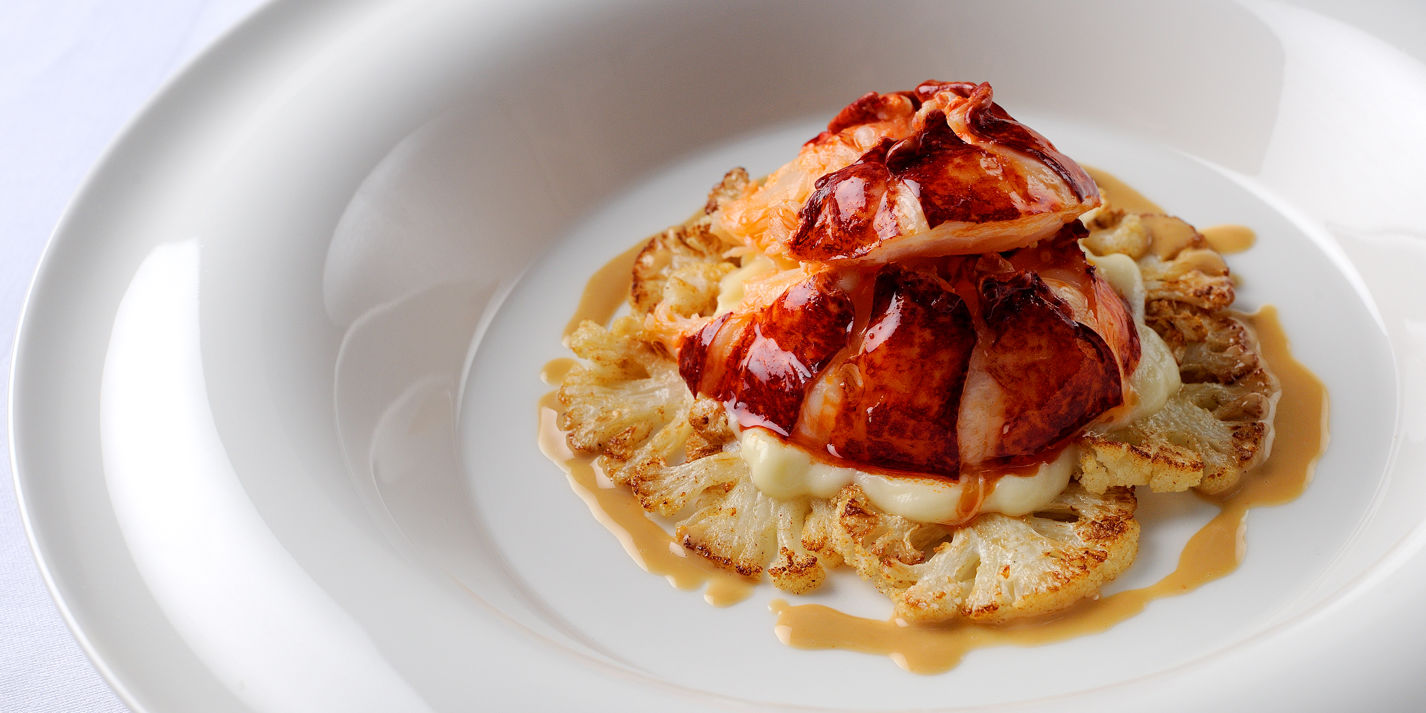 Poached lobster tail with cauliflower and butter sauce