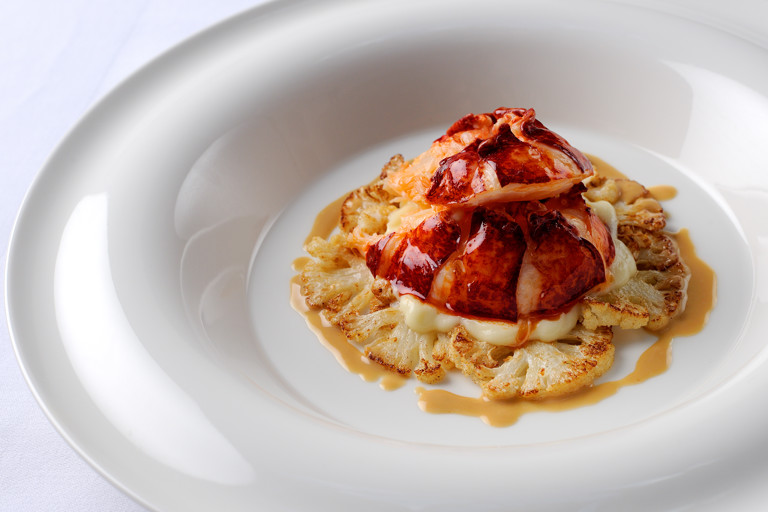 Poached lobster tail with cauliflower and butter sauce
