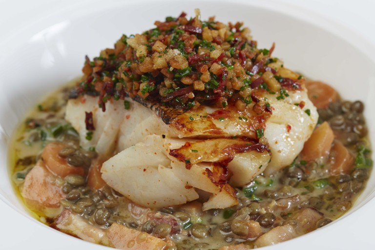 Cod with lentils