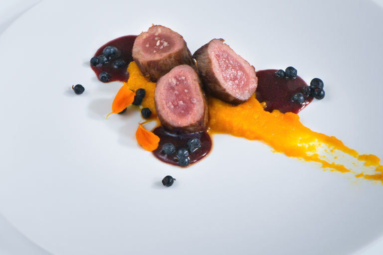 'The woods' – wild boar loin with honey, pumpkin and wild blueberry sauce 
