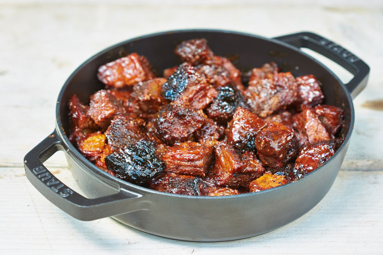 Burnt ends with Kansas-style barbecue sauce	