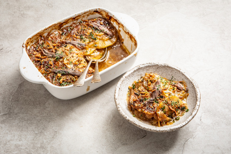 Boulangère potatoes with anchovy butter