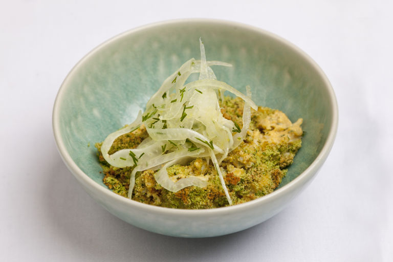 Baked crab, curry, celeriac and fennel